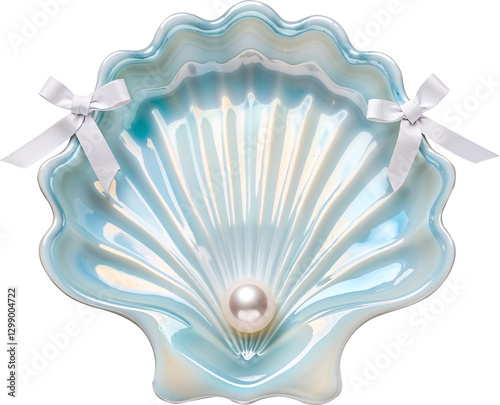 Decorative shell with bows and a pearl