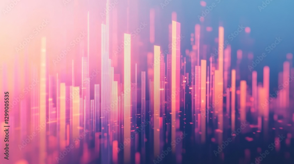 Abstract digital landscape with vibrant lights and tall structures in a modern design. Abstract digital landscape with vibrant lights and tall structures in a modern design.