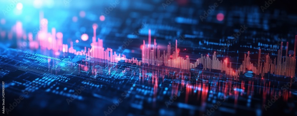 Obraz premium Abstract digital sound waves and data visualization in vibrant colors.