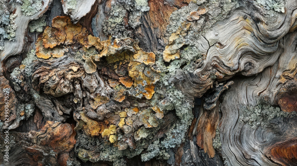 Aged Wood Texture With Lichen And Moss Growth