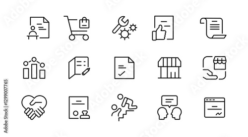 Power purchase agreement linear icons set. Financial, business, company, eco, payment, sustainable, product, shopping, and document line icon collection. UI thin outline icon pack