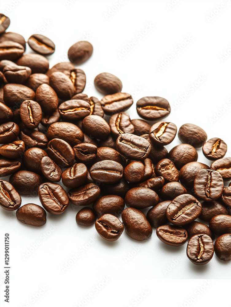 Fototapeta premium Roasted Coffee Beans on White Background - AI Generated