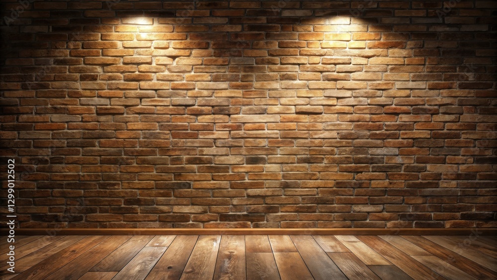 Illuminated Brick Wall and Wooden Floor Background Ideal for Design Projects and Presentations Illuminated Brick Wall and Wooden Floor Background Ideal for Design Projects and Presentations