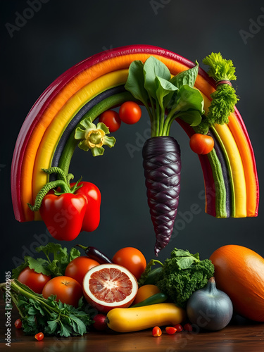 Consummate Photorealism - Rainbow Bounty Vegetable Levitation Art