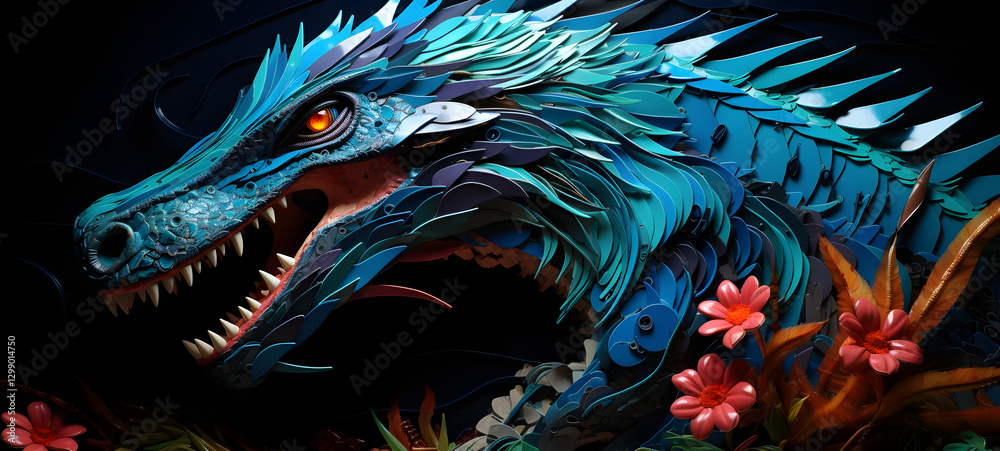 Naklejka premium paper quilling Spinosaurus, ai generative