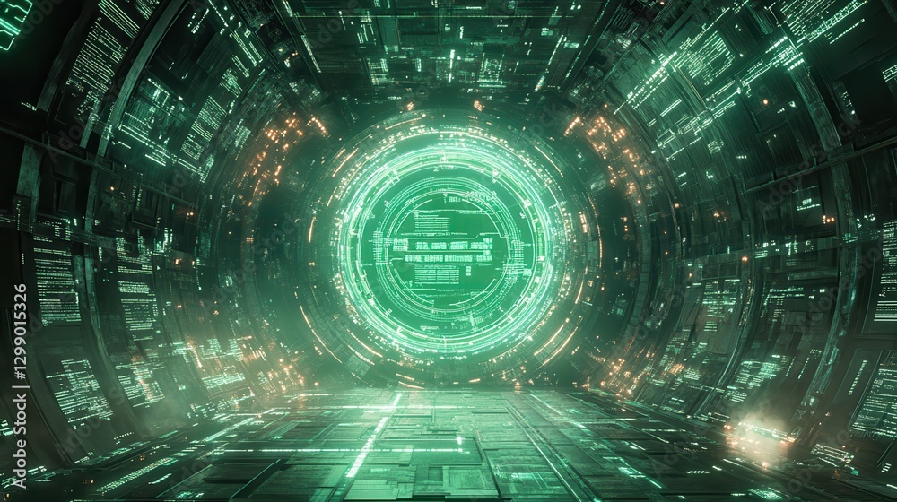 Cybersecurity network interface showing a digital fortress with advanced encryption and firewall technologies Cybersecurity network interface showing a digital fortress with advanced encryption and firewall technologies