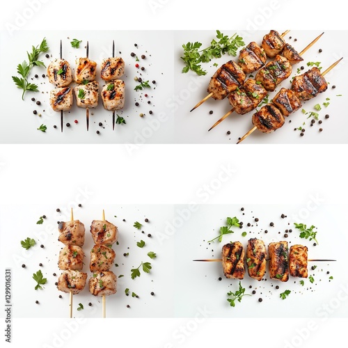 Set of Grilled Chicken Skewers with Parsley and Peppercorns photo