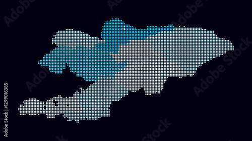 Kyrgyzstan dotted map. Digital style map of the country on dark background. Kyrgyzstan shape with square dots. Colored dots style. Small size squares. Plain vector illustration.