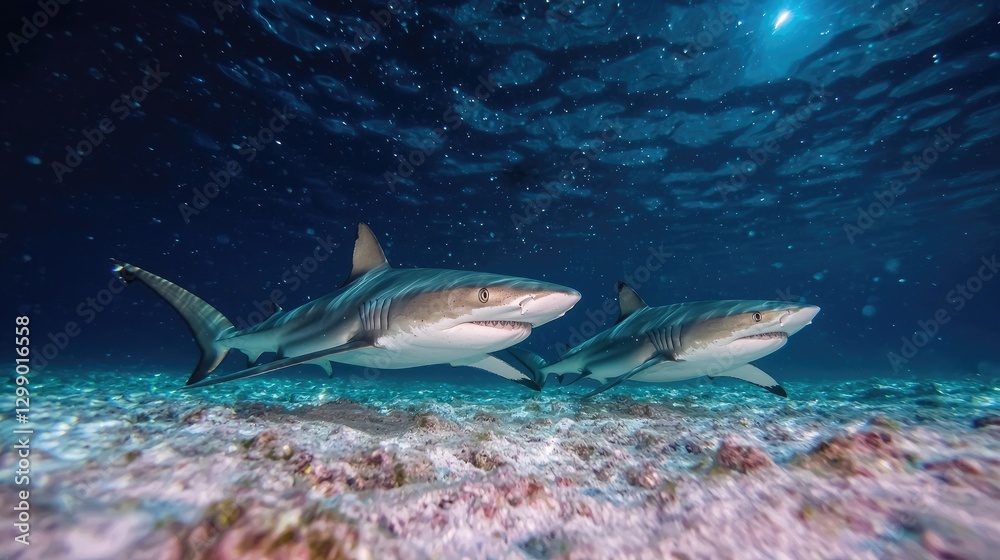 Underwater sharks swimming, coral reef background, marine life, photo opportunity Underwater sharks swimming, coral reef background, marine life, photo opportunity