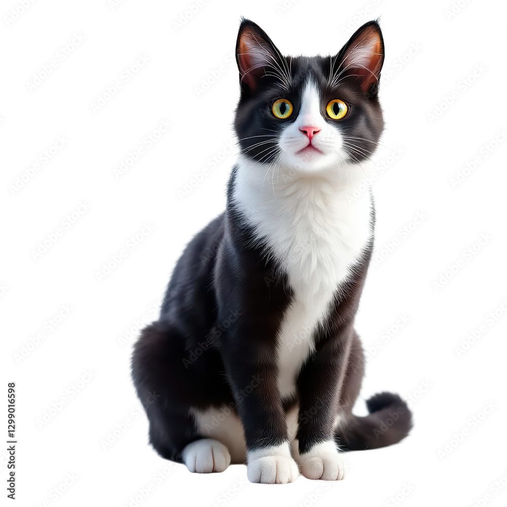 Black and White Tuxedo Cat Portrait, isolated on transparent background. Black and White Tuxedo Cat Portrait, isolated on transparent background.