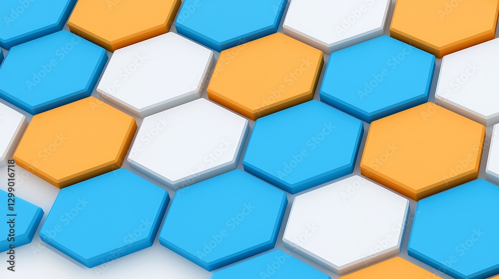 Colorful Geometric Pattern with Hexagonal Shapes in Blue, White, and Orange for Modern Designs