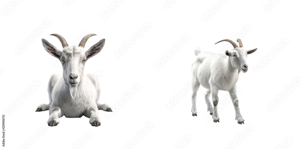 Two goats posing in different positions Two goats posing in different positions