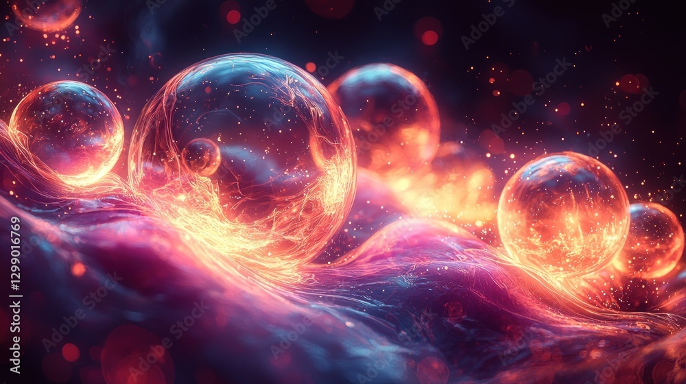 Glowing Orbs Abstract Landscape with Energy Flowing Across Purple Waves Glowing Orbs Abstract Landscape with Energy Flowing Across Purple Waves