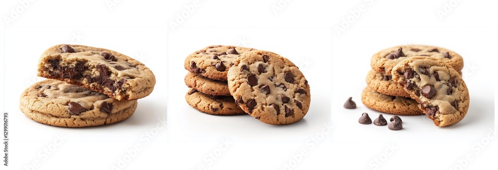 Set of Chocolate Chip Cookies in Various Arrangements A Sweet Treat Photography with white Background Set of Chocolate Chip Cookies in Various Arrangements A Sweet Treat Photography with white Background