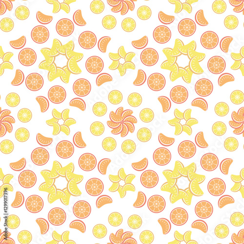 flat citrus seamless pattern of oranges and grapefruits