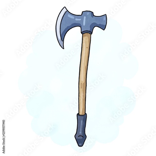 Cartoon Style Hand-Drawn Axe With Wooden Handle and Metal Blade