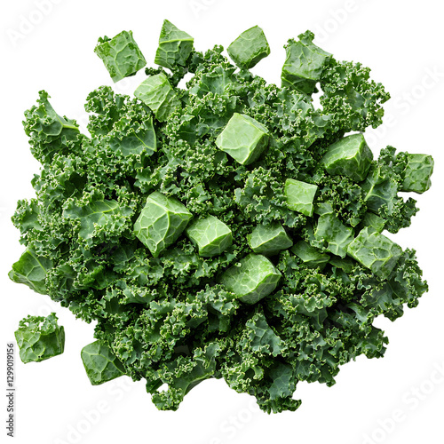 Fresh Chopped Kale Leaves and Pieces Healthy Green Vegetable Food Background