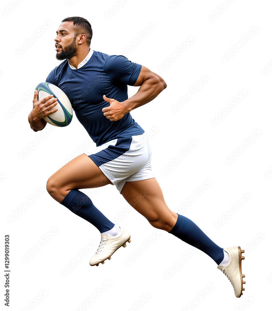 Obraz premium Side view of pro African male rugby player in sprinting pose