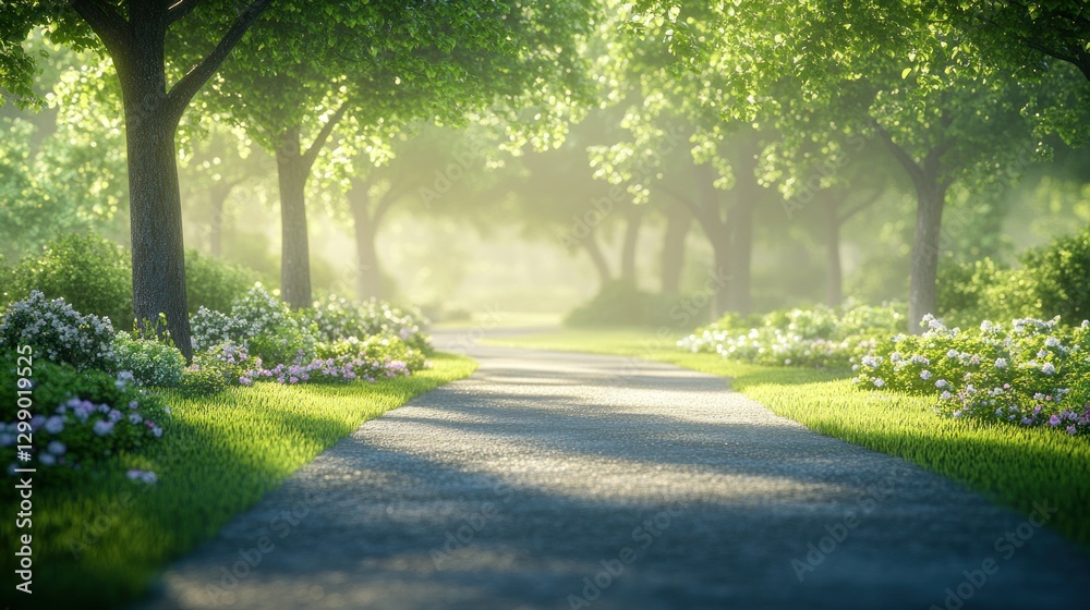 Sunlit Pathway Through a Spring Forest Sunlit Pathway Through a Spring Forest