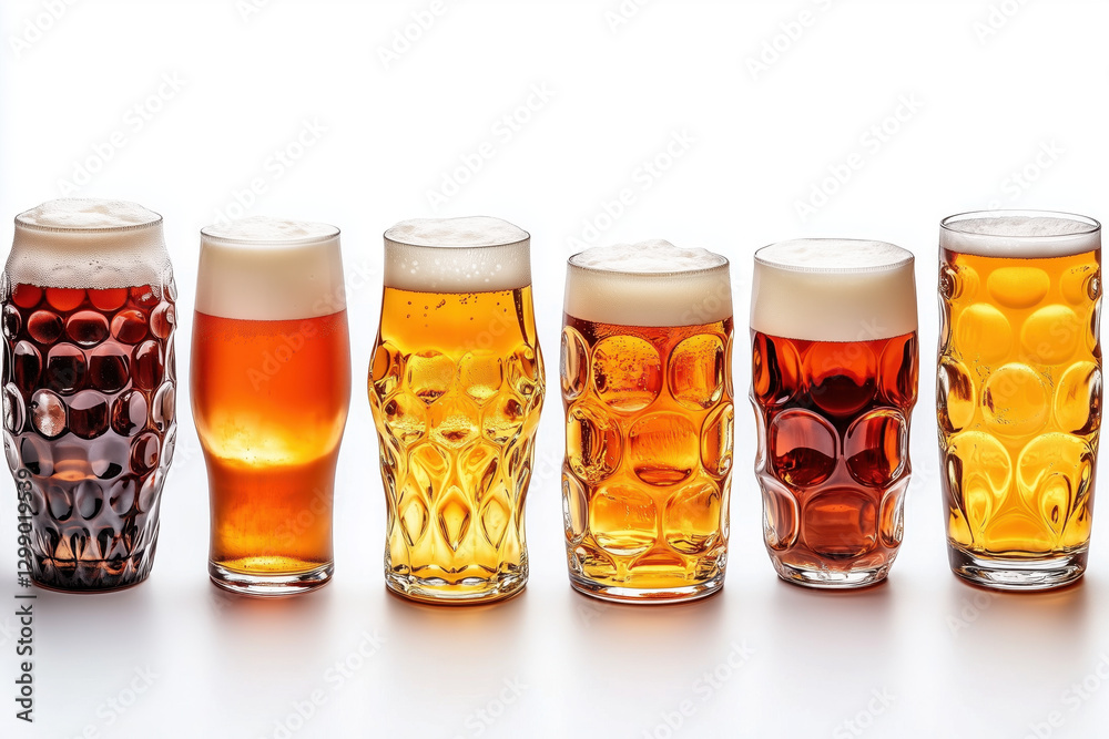 Set of different cups and glasses of beer isolated on white background Set of different cups and glasses of beer isolated on white background