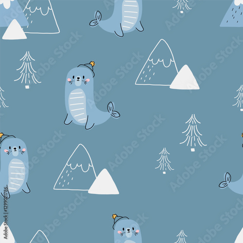 Vector seamless pattern with seals
