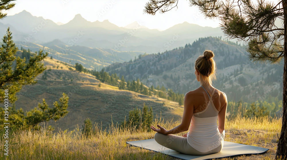 Serene Yoga Practice in a Mountain Landscape Serene Yoga Practice in a Mountain Landscape