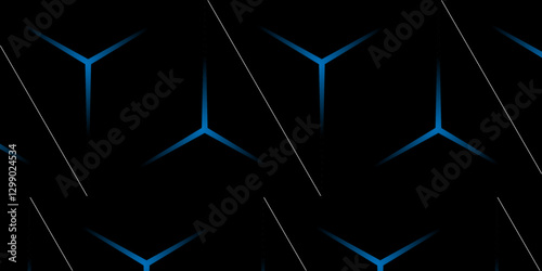 Abstract black polygon Blue light futuristic technology design background vector illustration. Dark hexagon gaming abstract vector background with blue colored bright flashes. 