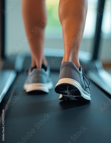 Young Adult Running on Treadmill in Sneakers - Fitness Exercise at Gym