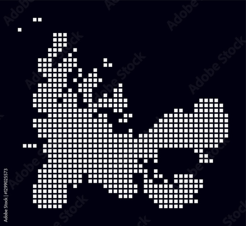 French Southern and Antarctic Lands dotted map. Digital style map of the country on dark background. French Southern and Antarctic Lands shape with square dots. Colored dots style. Large size squares.