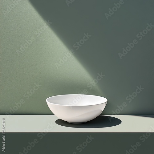 Minimalist White Bowl on Green Wall Background with Soft Shadows