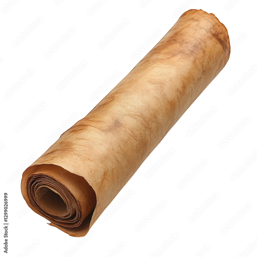 Aged rolled parchment paper with slightly curled edge, showcasing vintage appearance and texture, perfect for artistic or historical projects Aged rolled parchment paper with slightly curled edge, showcasing vintage appearance and texture, perfect for artistic or historical projects