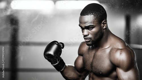 Aman practicing boxing in an intense gym atmosphere photo