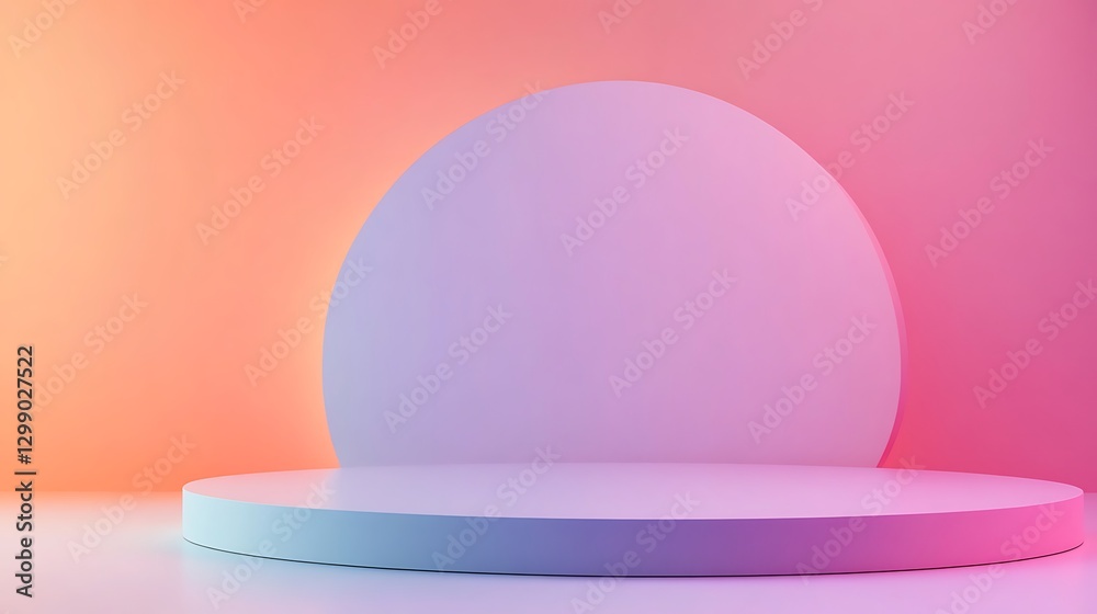 Obraz premium a round white podium with a pink and blue light