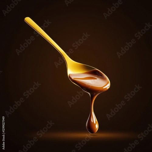 Wallpaper Mural Golden Spoon with Dripping Liquid Chocolate Against Dark Background Torontodigital.ca