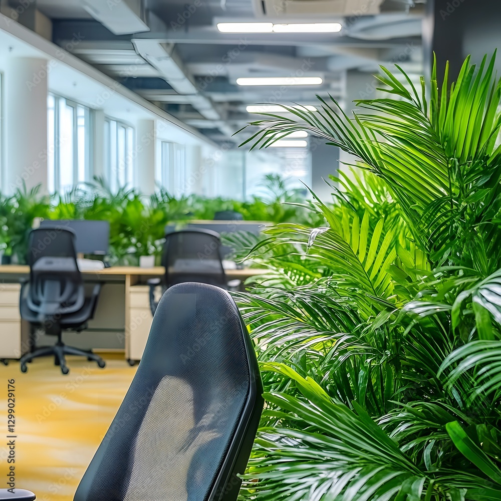 Fototapeta premium Modern Office Interior Design with Lush Greenery