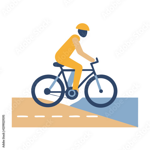 Cyclist riding on the road, modern flat vector icon for fitness, transportation, and eco-friendly travel