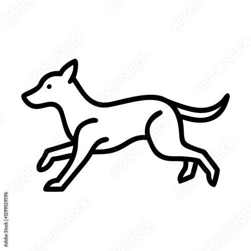 Minimalist dog running icon, black and white pictogram for pet, movement, and agility themes