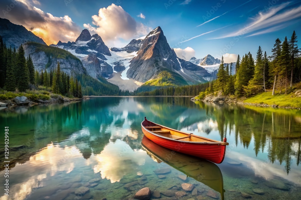 Obraz premium Serene Canoe on Bugaboos Pond: A Documentary Photography Image