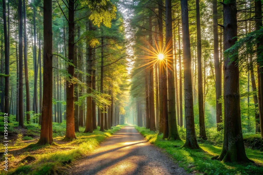 Fototapeta premium Sunlit Path Through a Lush Green Park