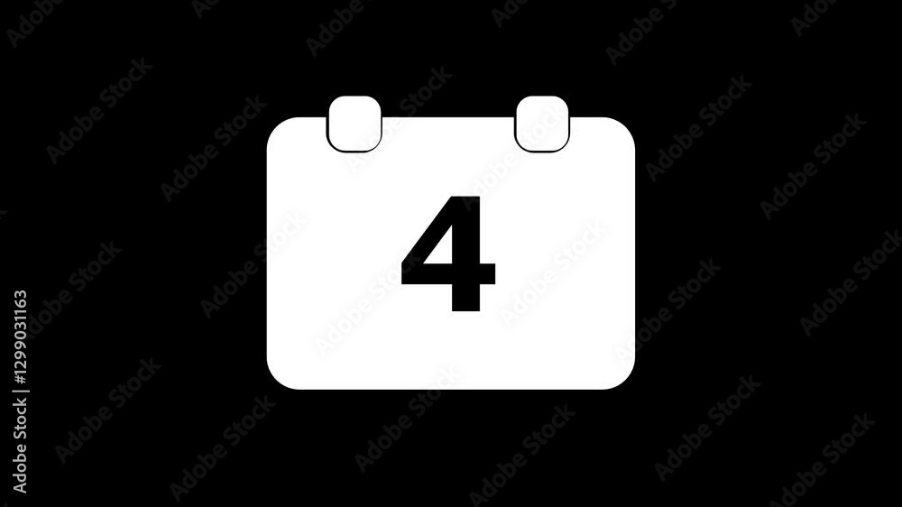 Animated Calendar icon isolated .Time and date 4, Date .Calendar icon - day 4 animation, black and white Simple technology calendar with date concept on Black background.