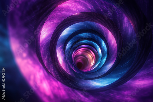 Abstract spiral background of infinite cylindrical loop. Purple and blue tunnel, Time warp and warmhole concept