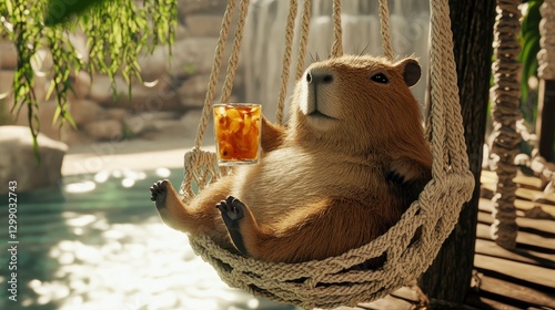 Capibara's relaxing day at the beach a holiday for happy animals
