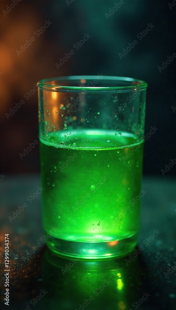 Mysterious green liquid in a shimmering glass container, mysterious, glowing liquid Mysterious green liquid in a shimmering glass container, mysterious, glowing liquid