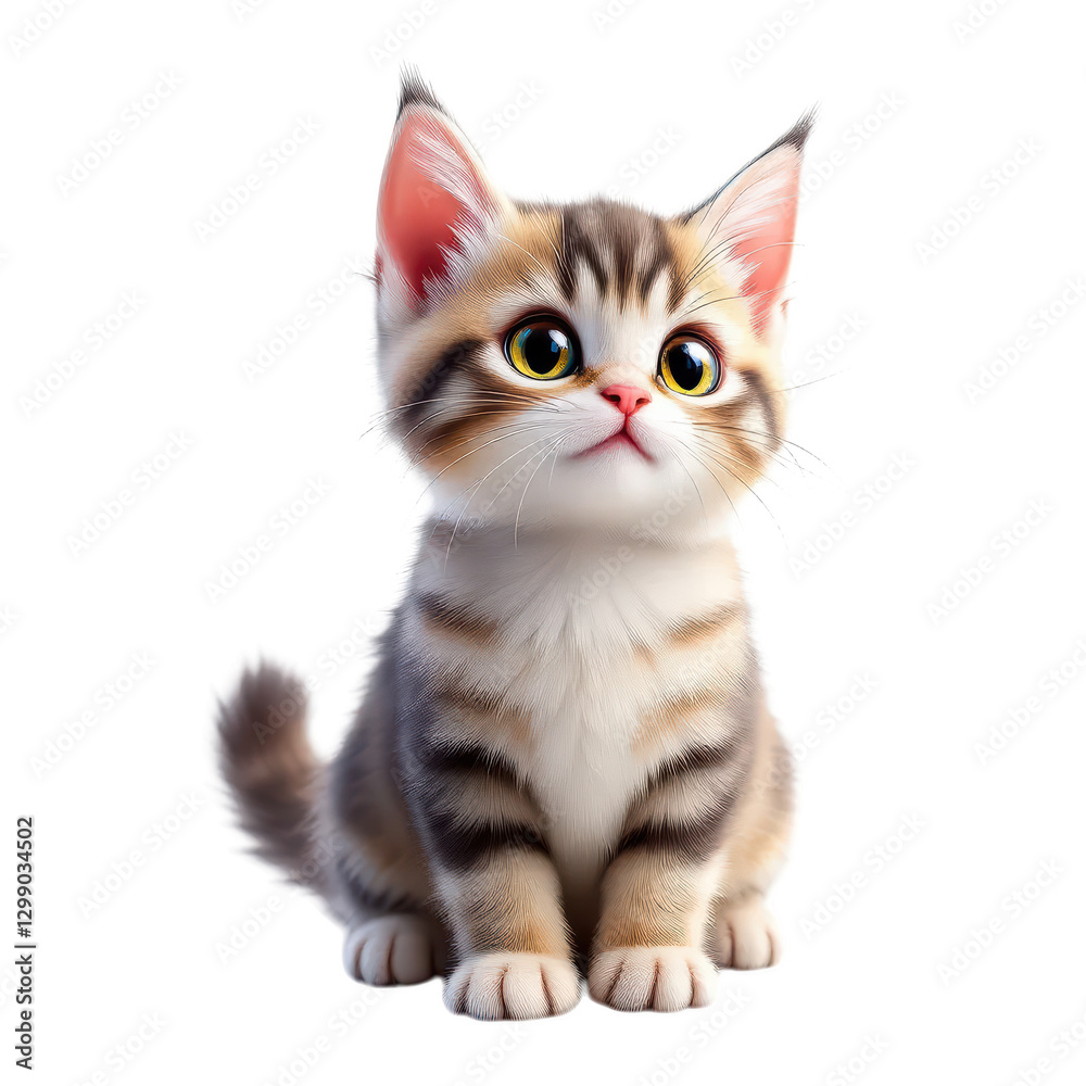 Adorable Tabby Kitten, Large Eyes, Digital Illustration, isolated on transparent background. Adorable Tabby Kitten, Large Eyes, Digital Illustration, isolated on transparent background.