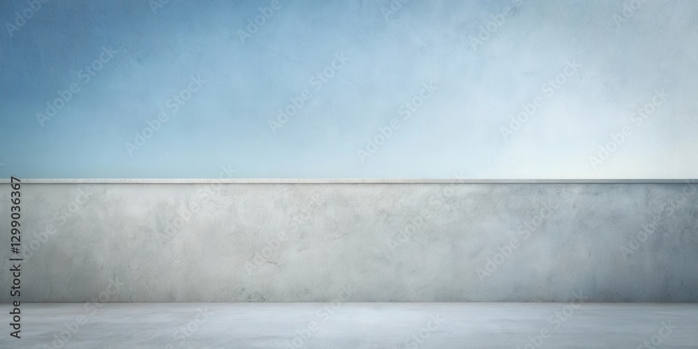 A minimalist scene depicting a concrete wall and floor against a pale blue backdrop, ideal for showcasing design elements or adding text. A minimalist scene depicting a concrete wall and floor against a pale blue backdrop, ideal for showcasing design elements or adding text.