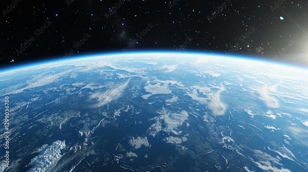 Fototapeta premium Earth from a high altitude showing the curvature of the planet with