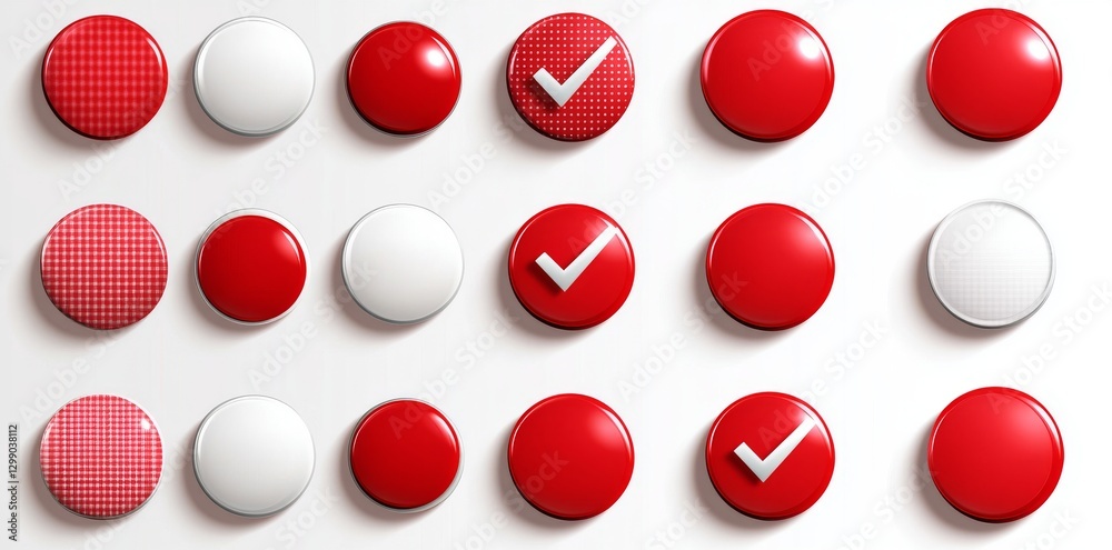 Red Circle Check Mark Icons with Shadows - Square White Ticks and Crosses for Positive/Negative Feedback, Excellent for UI Design and Digital Communication Red Circle Check Mark Icons with Shadows - Square White Ticks and Crosses for Positive/Negative Feedback, Excellent for UI Design and Digital Communication