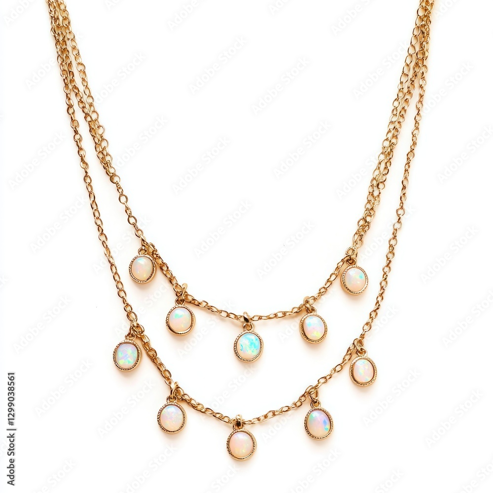 Bohemian Opal Necklace with Layered Gold Chains Bohemian Opal Necklace with Layered Gold Chains