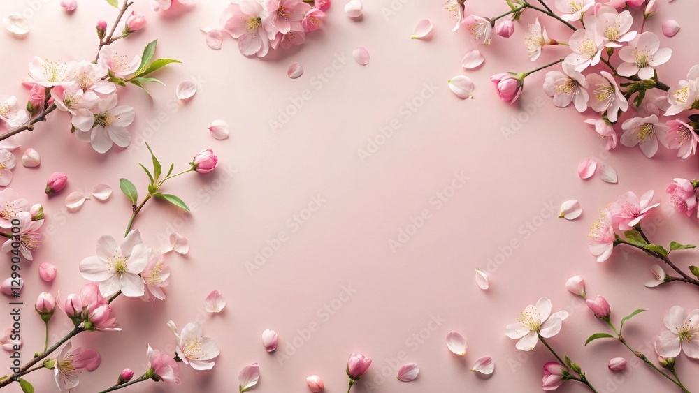 Naklejka premium Delicate Pink Blossoms Frame a Soft Pastel Background Perfect for Springtime Designs and Celebrations