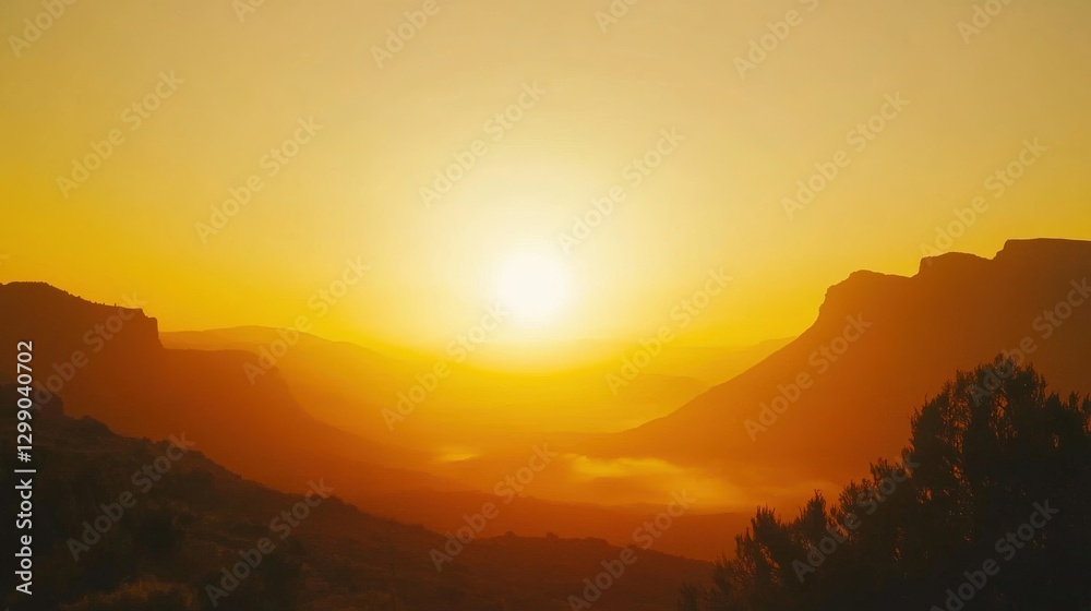 Obraz premium Misty Sunrise Over Rolling Mountains and Valley Through Trees